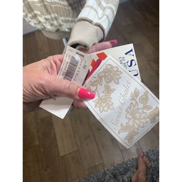 New Vtg Cricket Lane Top Blouse M Ivory/Tan Stripe Swiss Chalet Cottage 80s Sear - Picture 9 of 12